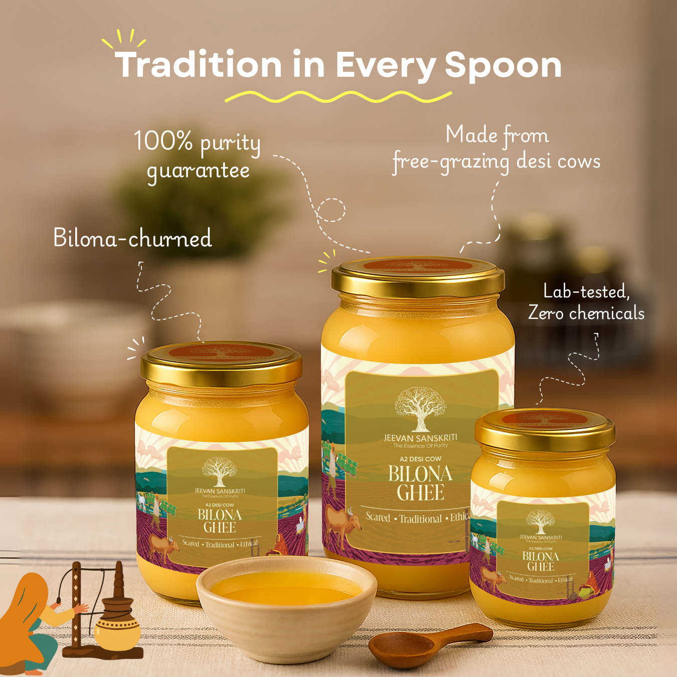 A2 Desi Cow Bilona Ghee - Made from Curd